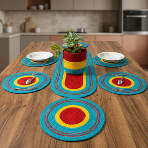 Ensemble de chemins de table en jute tricotés style bohème moderne, motifs géométriques, sets de table lavables, faits à la main, écologiques, personnalisables, décoration intérieure - Product Image 3