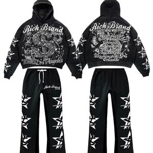 Ensemble streetwear décontracté pour homme, tendance, avec broderie personnalisée, sweat à capuche oversize et pantalon de survêtement, 100% coton, pour un style streetwear décontracté - Product Image 3