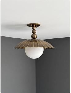 Luminaire suspendu encastré LED moderne en laiton fait main, finition patine antique |   Luminaire globe en verre opale de style Mid-Century - Product Image 6