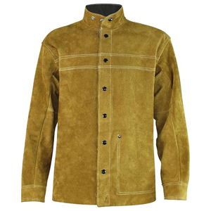 Veste de soudeur en cuir fendu à manches longues, col montant, boutonnée sur le devant, vêtement professionnel pour atelier, veste de travail en cuir pour soudeur - Product Image 1