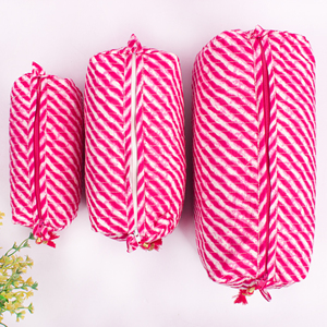 Ensemble de trousses de maquillage matelassées à imprimé floral, réutilisables, écologiques, grande capacité, portables, en coton, avec fermeture éclair - Product Image 4