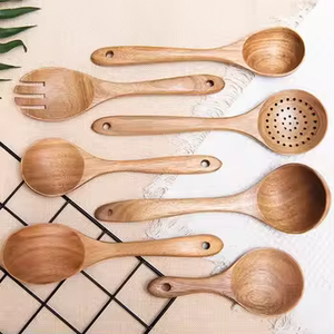 Juego de Cucharas de Madera de Acacia Natural al por Mayor de Fábrica, Cucharas Ranuradas para Servir Sopa, Ensalada y Arroz en Fiestas - Product Image 3
