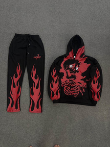 2026 Trending Custom French Terry Distressed <b>Embroidery</b> Tracksuit Sun Faded Flared Fit Puff Print 500GSM Mens <b>Set</b> - Product Image 4
