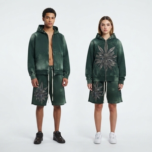Conjunto deportivo con capucha, manga larga, color sólido, informal, con bolsillos laterales, cintura elástica, cierre con cordón, unisex. - Product Image 2
