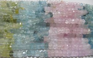 Cuentas de Aguamarina Natural Multicolor Facetadas en Forma de Rondelle de 5-7mm, Hilo de 13 Pulgadas de Largo - Product Image 3