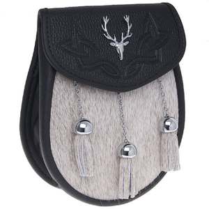 Bolso de cuero estilo étnico deportivo con bordado de cabeza de ciervo, diseño escocés tartán, con borlas y cadenas metálicas para las cuatro estaciones. - Product Image 1