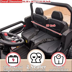 24V 2-Seater Kids Ride On Truck with Dump <b>Bed</b>, 4WD & Remote Control - Product Image 4