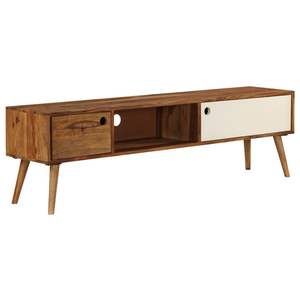 Mueble para TV Mediano en Madera Maciza de Acacia, Color Marrón y Blanco - Product Image 1