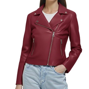 Veste d'hiver pour femme en cuir véritable, teinte unie, col montant, fermeture éclair, toutes tailles, luxe, design personnalisé, nouveau style - Product Image 1