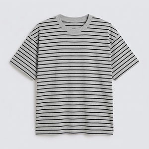 T-Shirt in Jersey di Cotone a Righe Personalizzata, Produzione OEM ODM, Etichetta Privata, Collo Tondo, Casual, Alta Qualità - Product Image 2