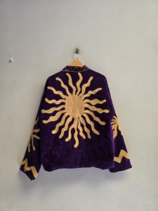 Veste Suzani en velours violet vintage pour femme, broderie dorée artisanale, style ethnique bohème, manteau, vêtements d'extérieur, vente en gros, export - Product Image 5