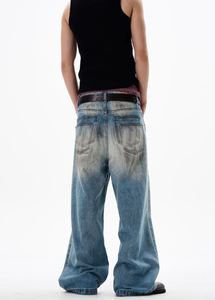 Pantalon en jean vintage délavé pour homme, style crayon, effet moustaches, tendance - Product Image 3