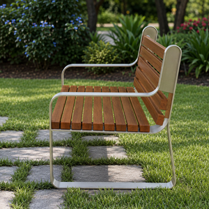 Modern Outdoor <b>Garden</b> <b>Bench</b> with Brown Wooden Slats and Silver <b>Metal</b> Frame for Park Patio Lawn Balcony and Public Seating XL - Product Image 2