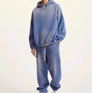 Men’s Vintage Washed Oversized <b>Tracksuit</b> – Solid Color Hoodie & Loose Fit Sweatpants Streetwear 2 Piece Set - Product Image 1