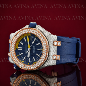 Reloj de Lujo con Incrustaciones de Moissanita para Hombre, Estilo Hip Hop |   Reloj automático con correa de caucho azul |   Reloj Deportivo con Diamantes Incrustados - Product Image 2