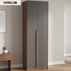 Armario Moderno Minimalista de 2 Puertas con Puertas de Lámina, Mueble de Dormitorio Delgado Independiente con Tiradores de Madera, Diseño que Ahorra Espacio, Knock 1 - Product Image 2