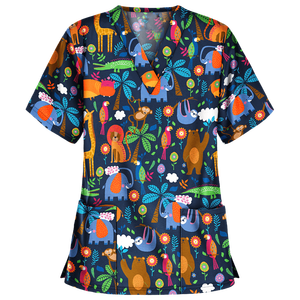 Conjunto de Uniformes Médicos con Estampado de Animales de la Selva, Uniformes de Enfermería con Estampado Floral, Uniformes Elásticos - Product Image 2