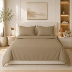 Draps de lit unis en pur coton 300 fils, couleur beige élégante, pour literie haut de gamme et tissu doux et respirant – Approvisionnement direct usine - Product Image 2