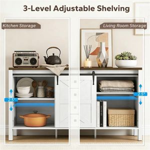 White Side Panel Storage Cabinet Buffet and Cutlery Organizer <b>TV</b> <b>Stand</b> Accessory - Product Image 2