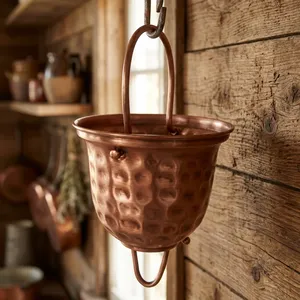 Chaîne de pluie décorative en cuivre pour gouttière, avec coupelles de récupération d'eau pour jardin, patio et extérieur de la maison - Product Image 3