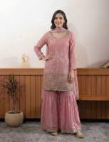 Ensemble de robe salwar en soie Fendy tendance pour femmes avec broderie de perles et de sequins, Kurti et Sharara Dupatta pour soirée, entièrement cousu