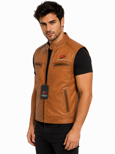 Modern <b>men</b> leather <b>vest</b> designed with durable stitching smooth lining useful pockets and relaxed fit for travel and daily wear - Product Image 6