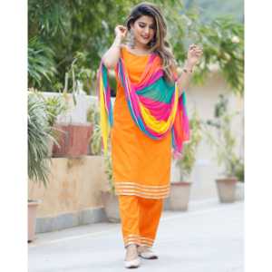 Conjunto de Traje de Mujer de Algodón Chifón Naranja Lujoso, Kurta Étnica de Diseñador con Dupatta, Atuendo Tradicional para Fiestas, ESTILO DE - Product Image 6