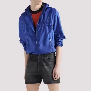Chaqueta Cortavientos Impermeable con Capucha para Hombre, Color Azul Sólido, Lona de Poliéster, Cierre Frontal con Cremallera, Estilo Casual Deportivo Otoñal, con Bordado - Product Image 2