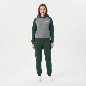 Conjunto Deportivo de 2 Piezas para Mujer, Sudadera con Capucha, Color Verde Grisáceo Sólido, Ropa Deportiva Informal, Corte Regular, Material de Algodón - Product Image 3