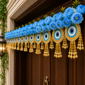 Toran de porte œil porte-bonheur rose bleu avec pompons dorés pour entrée principale, salle de prière, festival, décoration suspendue pour la maison - Product Image 6