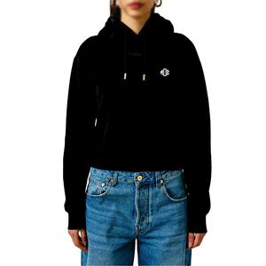 เสื้อฮู้ดผู้หญิงแบบครอป พิมพ์โลโก้ตามสั่ง รับผลิตแบบ OEM แบรนด์ส่วนตัว ผ้าฝ้ายฟลีซ สตรีทแวร์ เสื้อฮู้ดเปล่า - Product Image 1