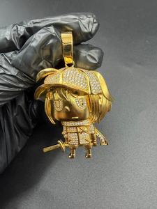 Colgante de personaje de dibujos animados estilo hip hop, colgante de muñeco grueso con incrustaciones de moissanita VVS1, chapado en oro sobre plata 925 para hombre - Product Image 2