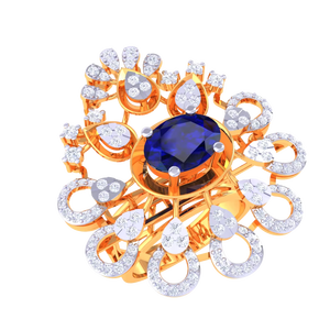 Bague de cocktail florale en saphir bleu royal, bijoux de mode en or pour mariage et fiançailles - Product Image 2