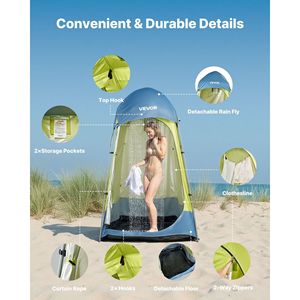 Portable 1-Room <b>Camping</b> Shower Tent with Ground Stakes Ropes & Carry Bag 200D Ox Private Changing Room Steel Poles - Product Image 4