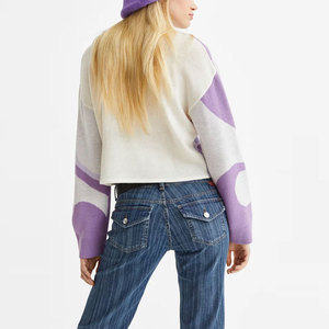 Suéter de punto de lana y viscosa con cuello redondo y manga larga a rayas para mujer de Haven Apparels, transpirable, informal, de corte regular, con encaje y diseño abierto. - Product Image 4