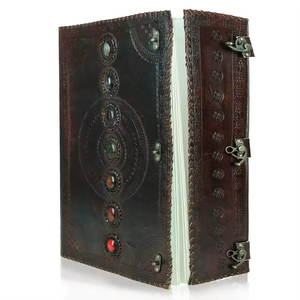 Cuaderno de bocetos antiguo de cuero rústico vintage Seven Stone, sin rayas, con encuadernación cosida a caballo, papel reciclado con borde deshilachado para acuarela - Product Image 3