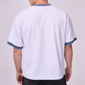 T-shirt Hip Hop Col V Uni Personnalisable Couleur Unie Sans Couture 170/210 Gsm Tissu Lourd Respirant Extensible Teint Uni - Product Image 2
