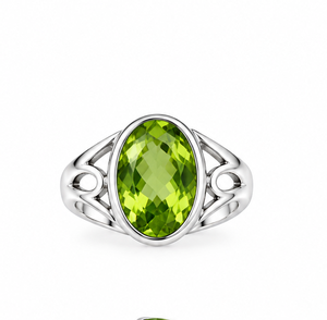 Bague en argent péridot, bague ovale avec pierre précieuse verte, bague statement en argent sterling, bijoux en pierres précieuses faits à la main, cadeau élégant pour elle - Product Image 2