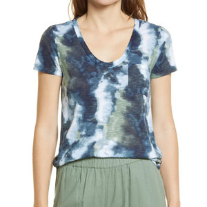 Camiseta Tie-Dye para Mujer, Nueva Llegada, con Logotipo Personalizado, Corte Ajustado, Cuello en V, Transpirable, 100% Algodón, Venta al Por Mayor - Product Image 1