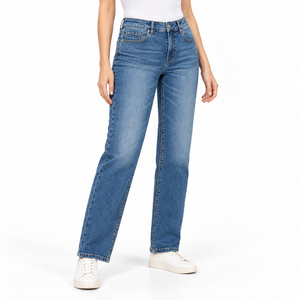 Jeans de Mezclilla de Pierna Recta y Cintura Media para Mujer con Cierre Oculto y Bolsillo para Monedas - Azul Medio - Product Image 3