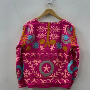 Ethnic Style Winter Jacket <b>Velvet</b> Suzani Embroidered Festival Coat Uzbek Duster Floral Outerwear Cotton Filled Cotton JACKET - Product Image 3