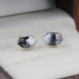 Natural Dendrite Opal Smooth Hexagon Shape <b>Earrings</b> 925 Sterling Silver Handmade Gemstone <b>Earrings</b> Boho Style Fine Fashion Bulk - Product Image 1