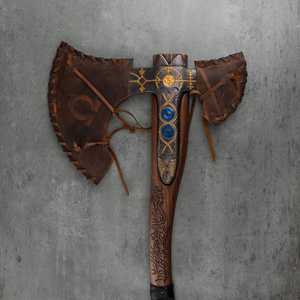 Double Blade Tactical Axe Forged Steel Head Wood Handle Decorative <b>Engraved</b> Design Broad Axe Tree Felling <b>Tool</b> - Product Image 3