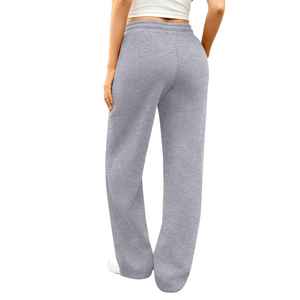 Pantalon de jogging décontracté pour femme, coupe large, taille haute, avec cordon de serrage, couleur unie, ample, longueur intégrale, en coton tricoté, pour l'automne - Product Image 3