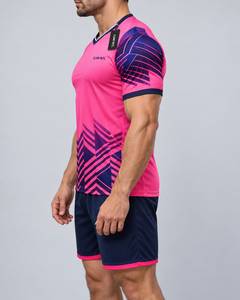 Maillot de football pour homme rose marine col en V manches courtes imprimé géométrique sublimé en polyester anti-humidité athlétique - Product Image 5