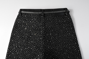 Custom Summer Vintage Acid Wash Canvas Solid High Waist Drawstring Shorts Streetwear Rhinestones Crystal Distress Casual Pearls - Product Image 6