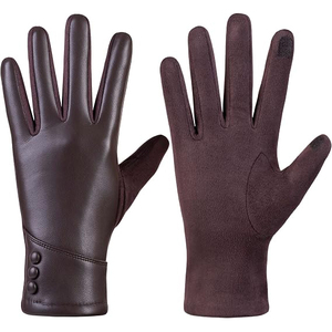 Gants en PU pour femmes, longueur opéra, style rétro, thermiques, hiver, décontractés, compatibles écran tactile, respirants, doublure en laine écologique, marron, pour le cyclisme - Product Image 2