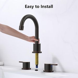 Rubinetto per lavabo bagno in bronzo lucidato a olio con 2 maniglie, 8 pollici, 3 fori, beccuccio girevole a 360 gradi, scarico a scomparsa e tecnologia a sensore - Product Image 5