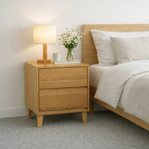 Mesita de Noche de Madera de Caucho con 2 Cajones para Dormitorio, Fabricada en Vietnam, OEM/ODM Disponible, Mueble Ecológico de Madera para el Dormitorio - Product Image 1