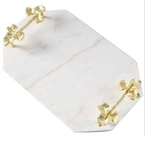 ถาดเสิร์ฟเหล็กดีไซน์ใหม่ทันสมัยพร้อมฐานหินอ่อน ถาดเสิร์ฟรักษ์โลกพร้อมหูจับสีทอง รูปทรงปรับแต่งได้ - Product Image 1